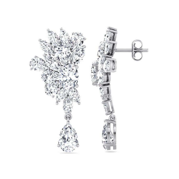 Cluster Marquise and Pear Shape Natural Diamond Drop Earrings White Gold