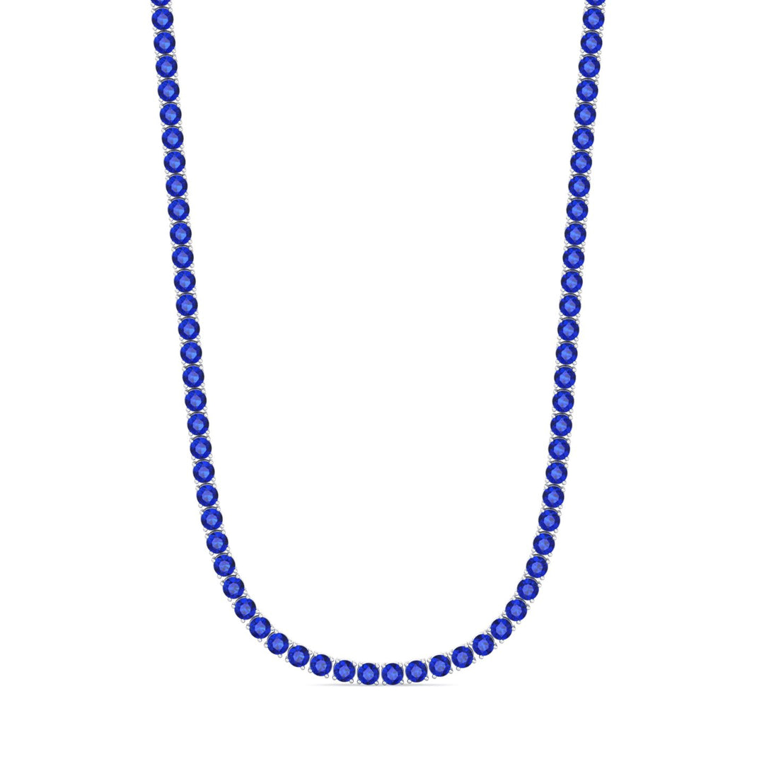 Men's Natural Blue Sapphire Tennis Necklace White Gold 18K 