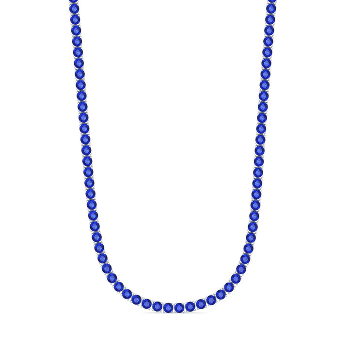 Men's Natural Blue Sapphire Tennis Necklace White Gold 18K 