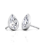 Bezel Set Pear Shape Natural Diamond Studs-0.5CT-1CT-2CT-White Gold