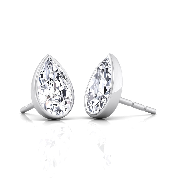 Bezel Set Pear Shape Natural Diamond Studs-0.5CT-1CT-2CT-White Gold