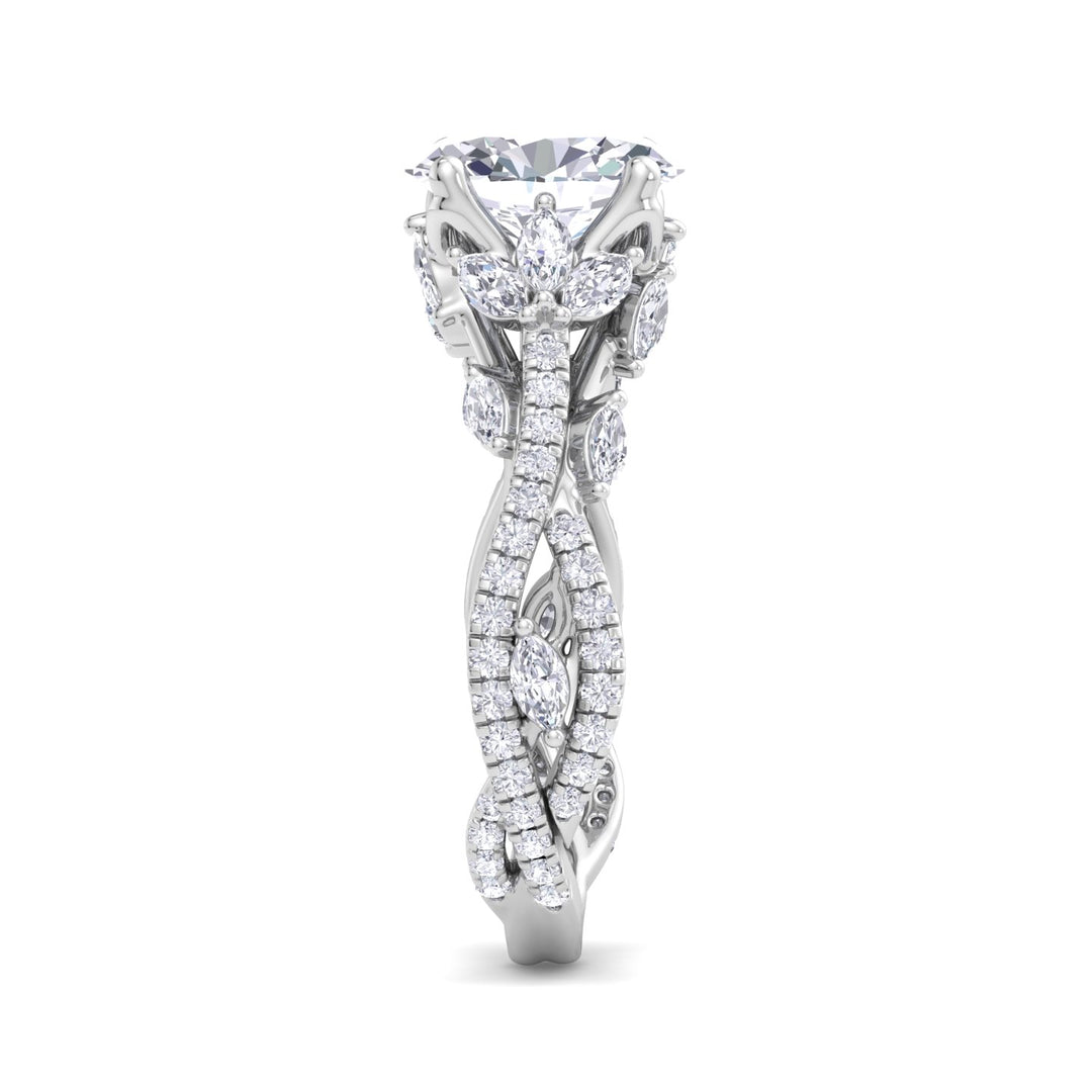 Fiorella - Oval Shape Diamond Engagement Ring with Marquise Shape Side stones and Twisted Pave Band