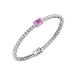 Martina - Emerald Cut Single Stone Natural Pink Sapphire & Diamond Tennis Bracelet - Gem Jewelers Co