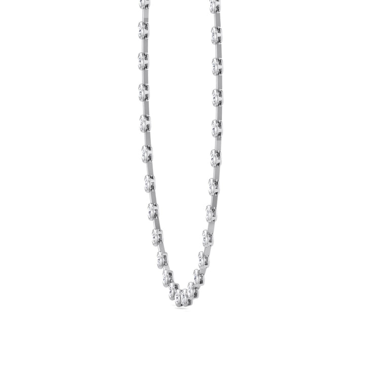 Bezel Set Round Natural Diamond Bar Necklace White Gold 
