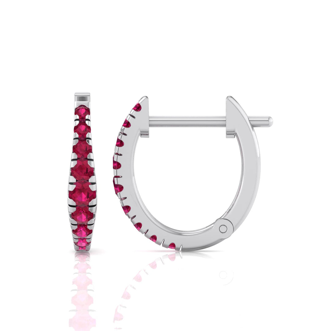 Natural Red Ruby Graduated Round Shape Huggie Hoop Earrings WG 3