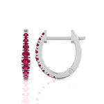 Natural Red Ruby Graduated Round Shape Huggie Hoop Earrings WG 3