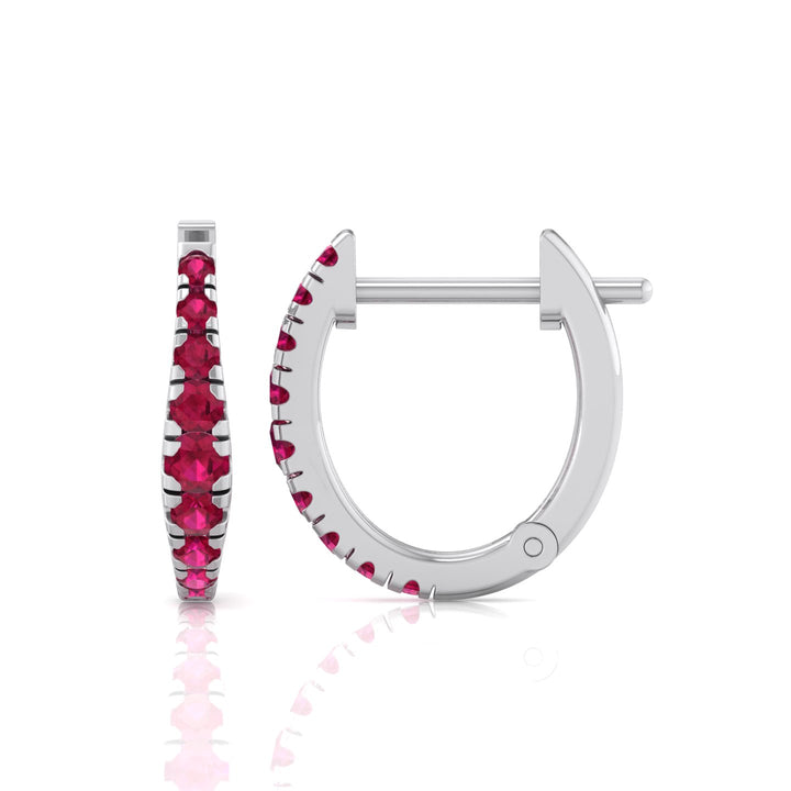Natural Red Ruby Graduated Round Shape Huggie Hoop Earrings WG 3