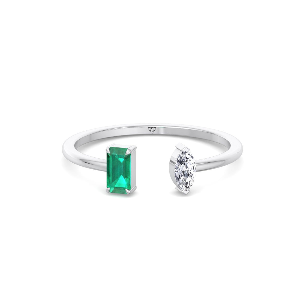 Zaria - Green Emerald & Marquise Shape Diamond Stackable Ring - Gem Jewelers Co