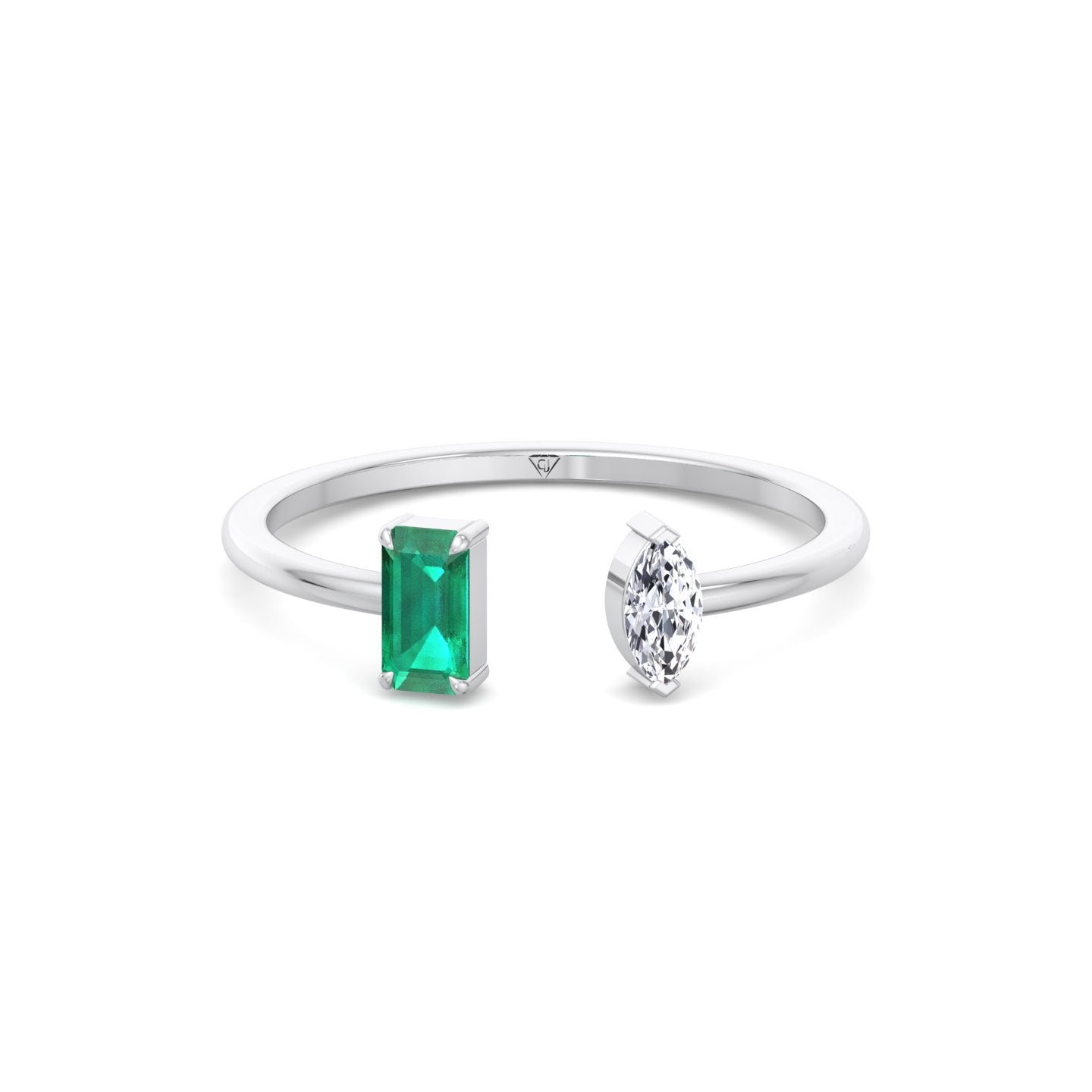 Zaria - Green Emerald & Marquise Shape Diamond Stackable Ring - Gem Jewelers Co