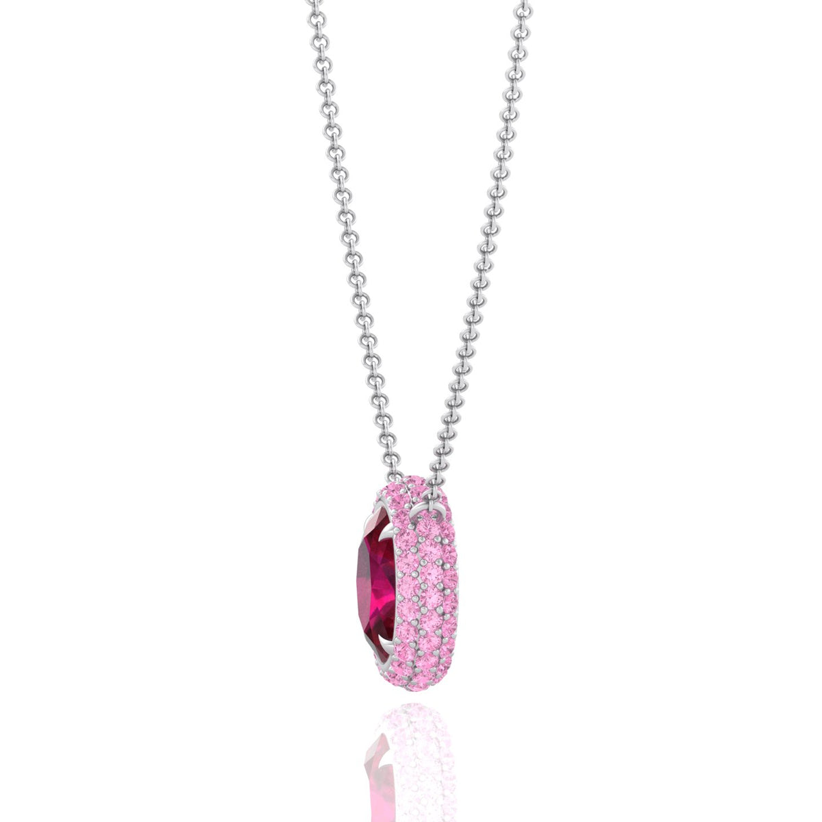 (3.5CT T.W.) Natural Pink Sapphire and Ruby Pendant  White Gold 