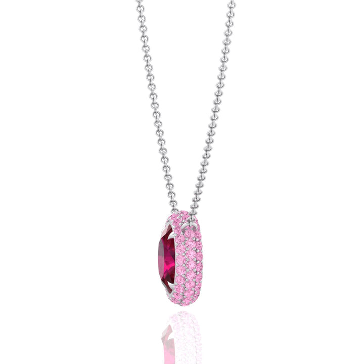 (3.5CT T.W.) Natural Pink Sapphire and Ruby Pendant  White Gold 