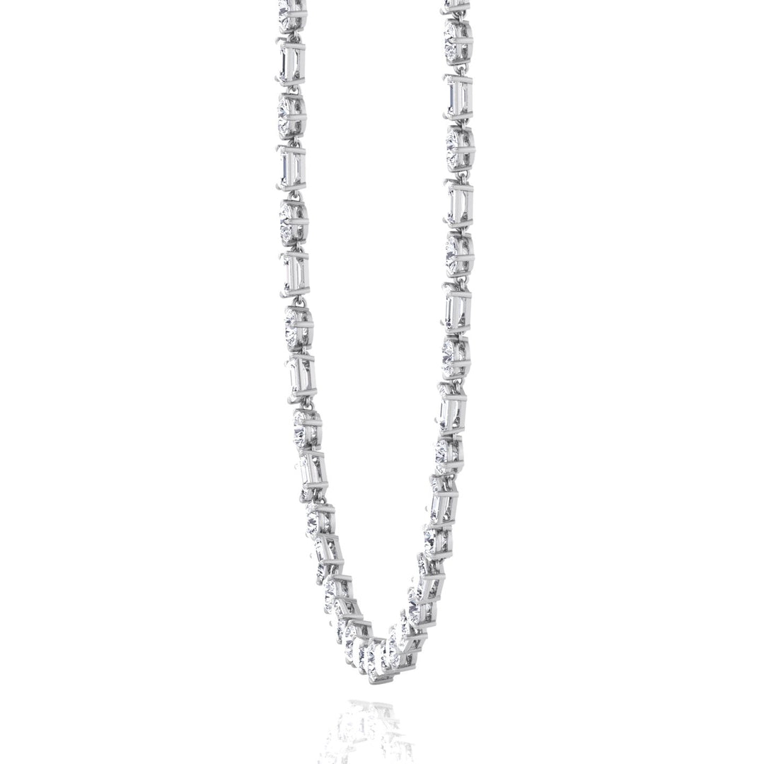 Alternating Emerald and Round Natural Diamond Tennis Necklace White Gold