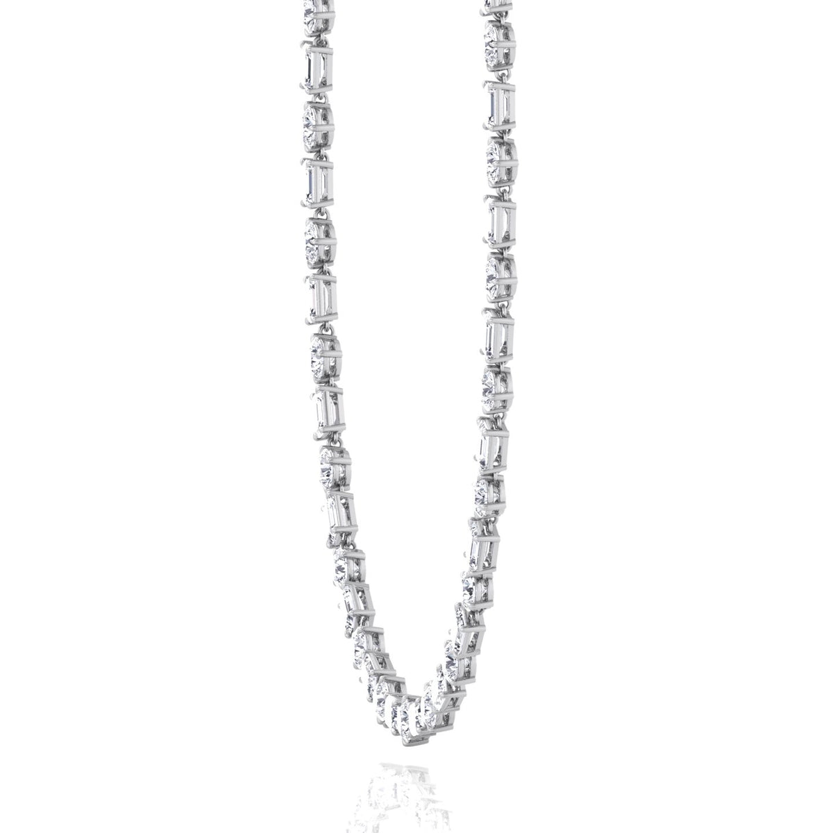 Alternating Emerald and Round Natural Diamond Tennis Necklace White Gold