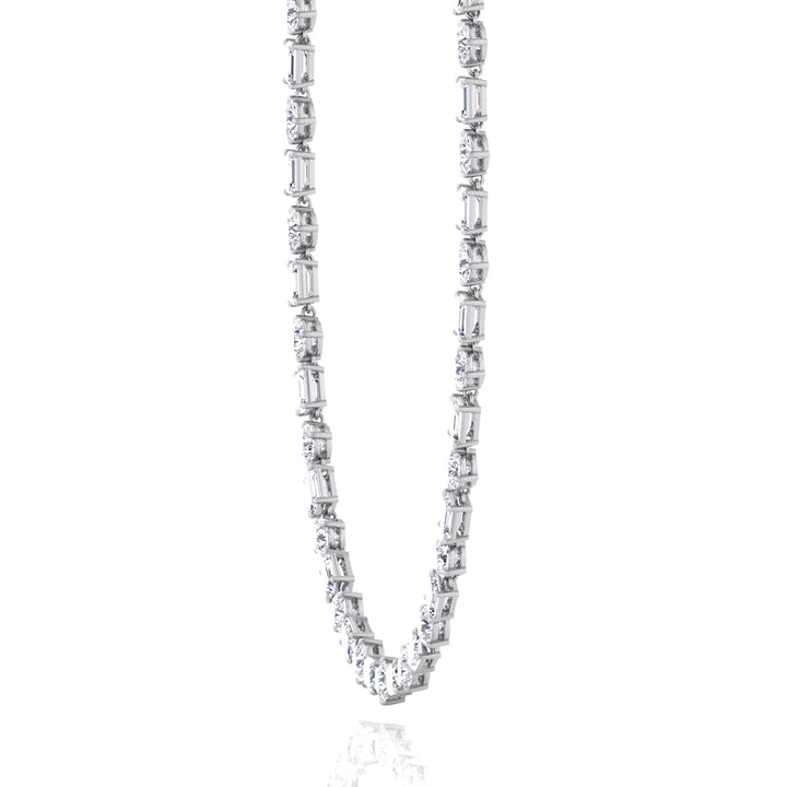 Alternating Emerald and Round Natural Diamond Tennis Necklace White Gold