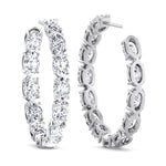 Inside Out Oval Natural Diamond Hoop Earring 1.25” White Gold 14K