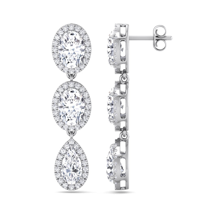 Oval and Pear Shape Natural Diamond Halo Drop Earrings