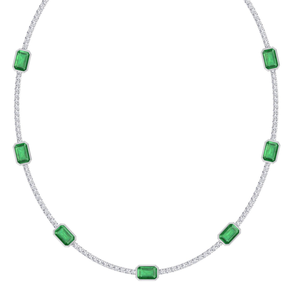 natural-diamond-green-emerald-station-tennis-necklace-14K-solid-gold-18K-solid-gold