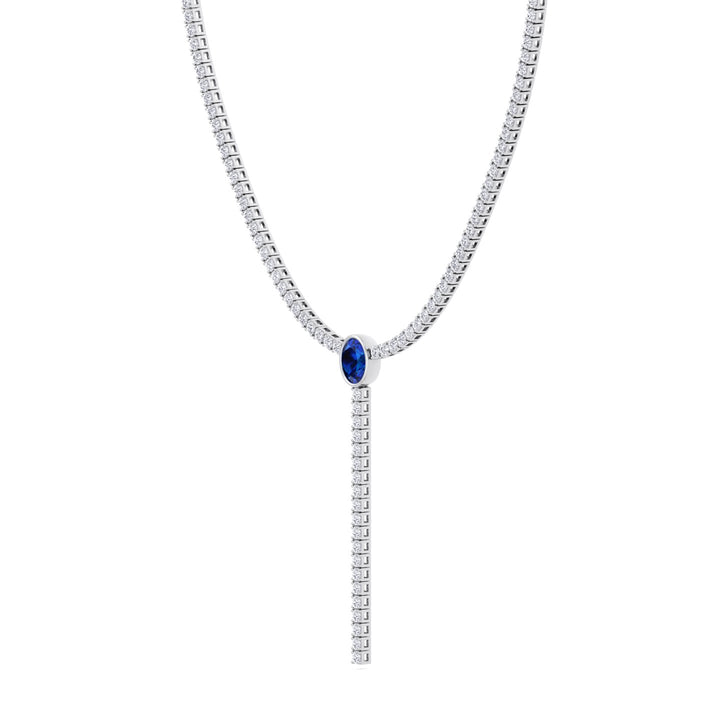 10.50CT T.W Round Natural Diamond Lariat Tennis Necklace with Natural Blue Sapphire Centerpiece