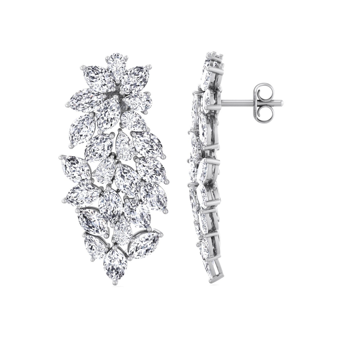 Cluster Pear and Marquise Shape Natural Diamond Drop Earrings White Gold