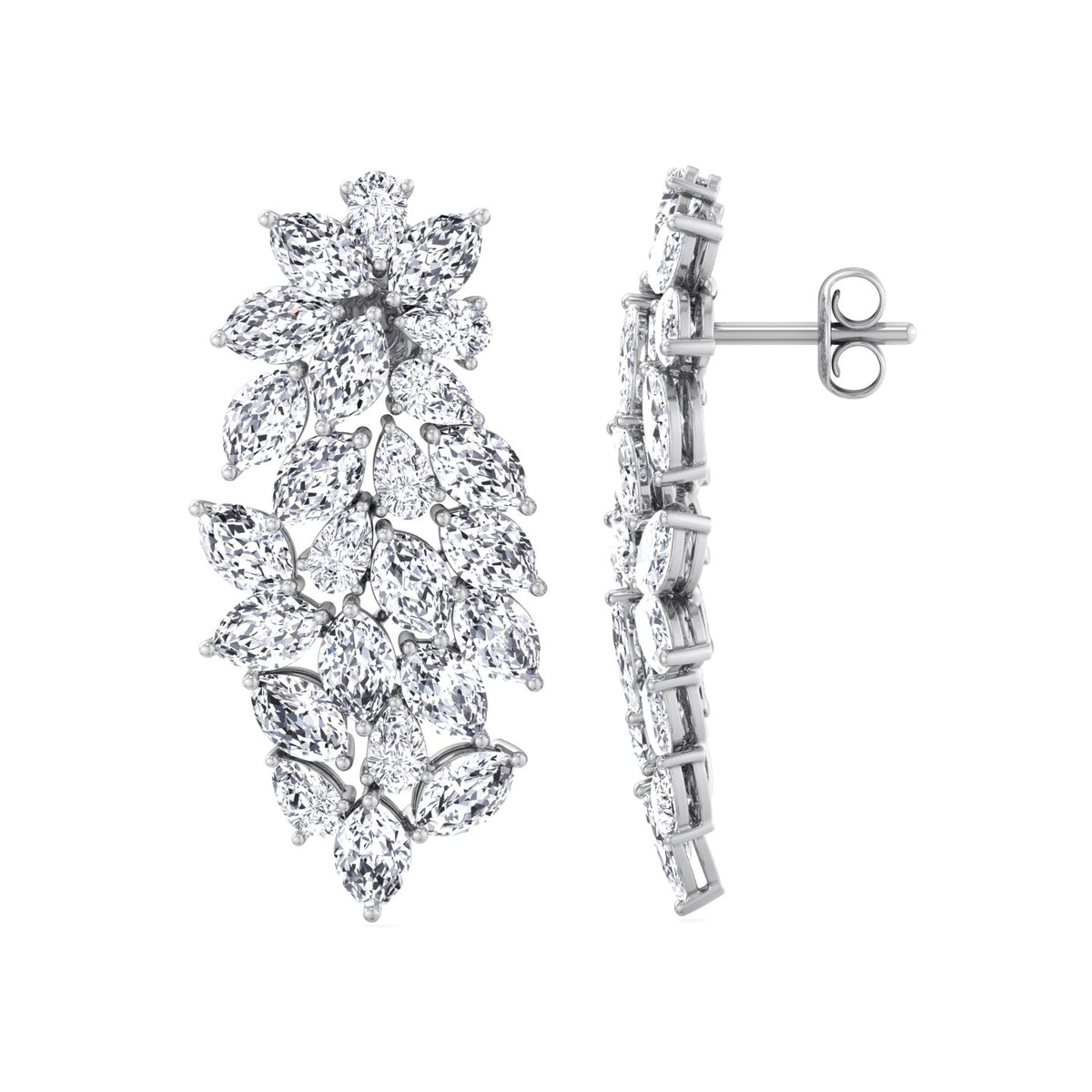 Cluster Pear and Marquise Shape Natural Diamond Drop Earrings White Gold