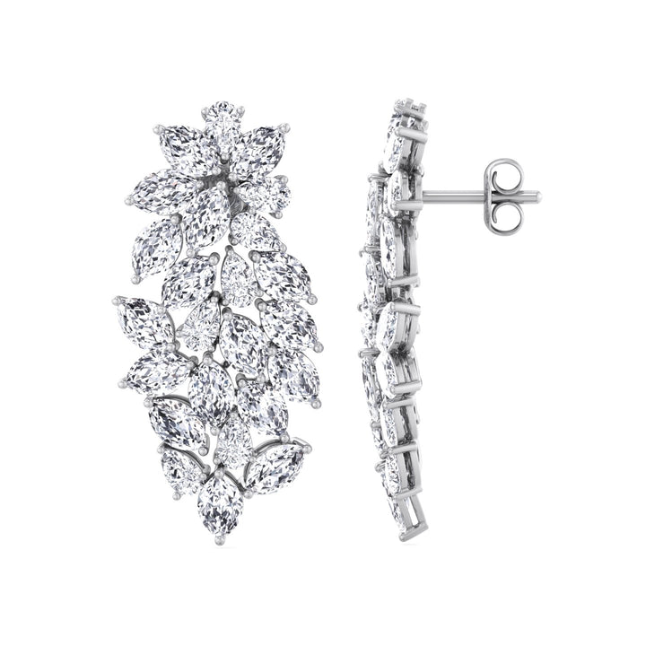 Cluster Pear and Marquise Shape Natural Diamond Drop Earrings White Gold