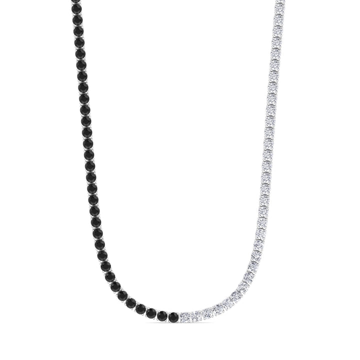 Natural Half Black and White Diamond Tennis Necklace White Gold 7ct 12ct