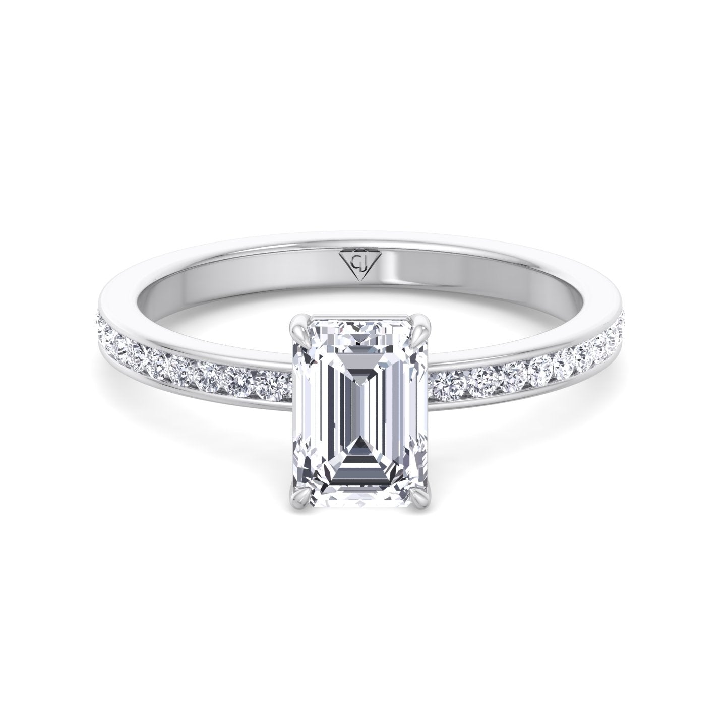 Ferizia - Emerald Shape Diamond Engagement Ring with Channel Set Band - Gem Jewelers Co