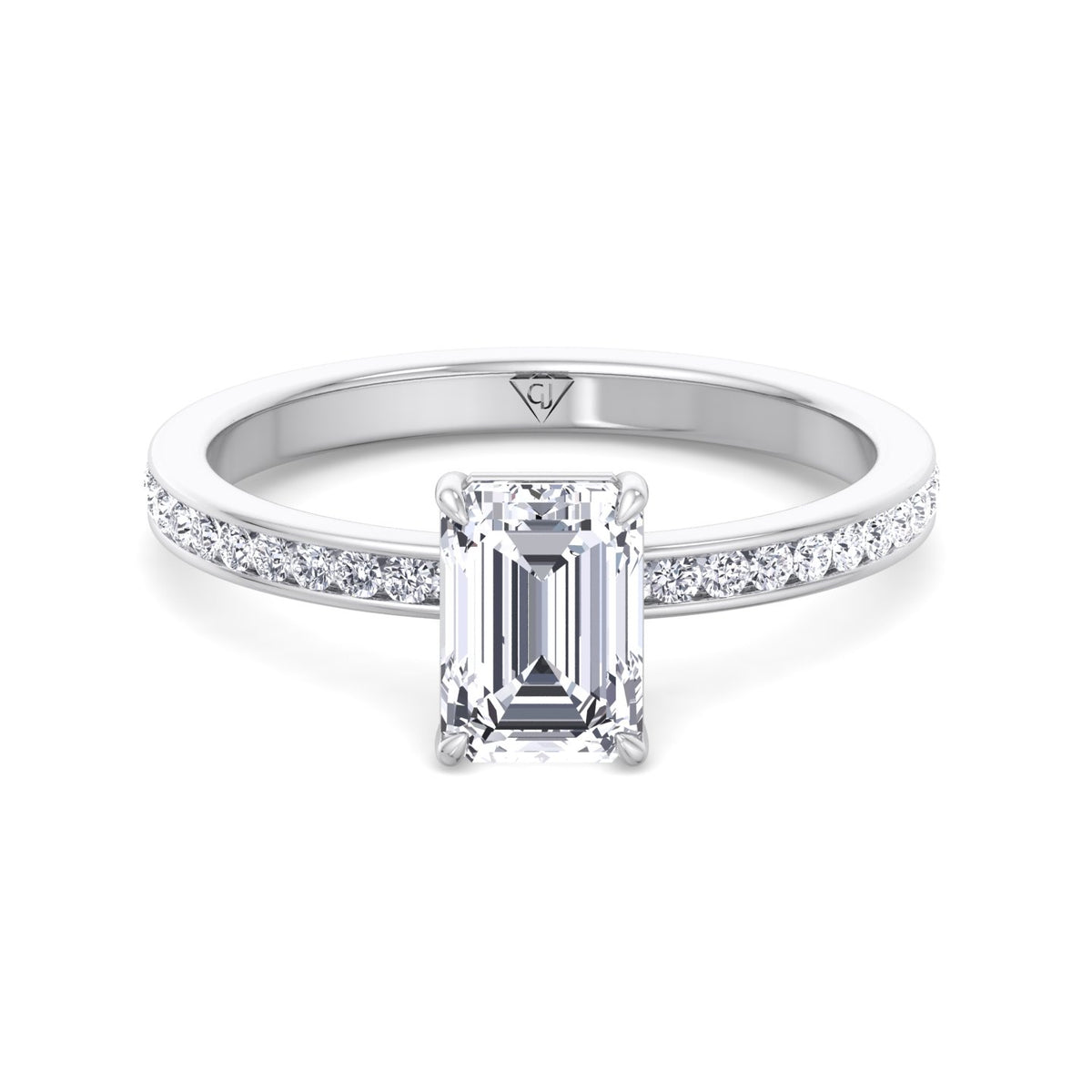 Ferizia - Emerald Shape Diamond Engagement Ring with Channel Set Band - Gem Jewelers Co