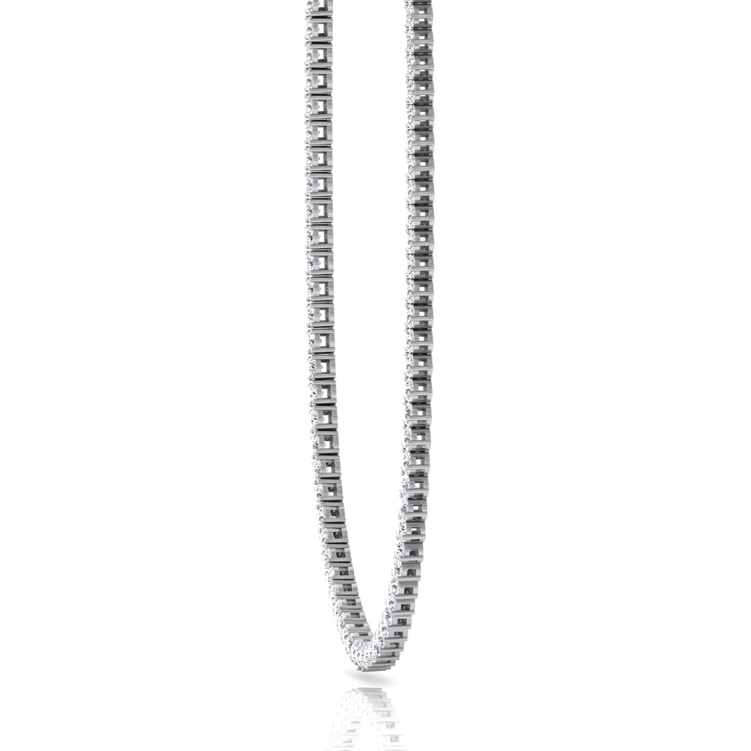 Double Setting Natural Diamond Tennis Necklace (3-Prong & 4-Prong) in 14K Solid Gold White 