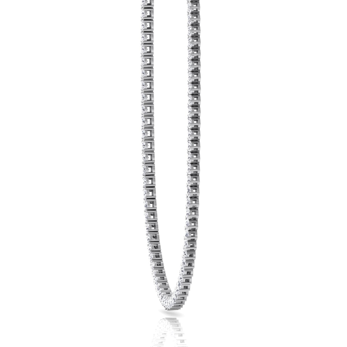 Double Setting Natural Diamond Tennis Necklace (3-Prong & 4-Prong) in 14K Solid Gold White 