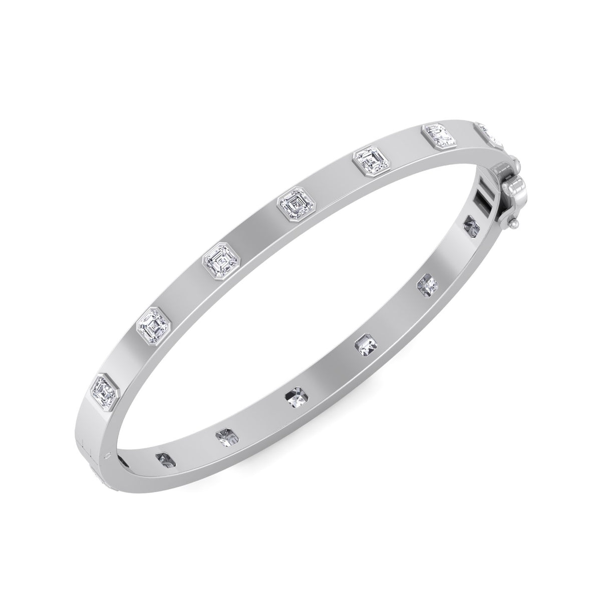 Milly - Asscher Cut Bezel Set Natural Diamond Bangle - Gem Jewelers Co
