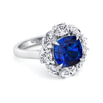 Valeria - Cushion Shape Blue Sapphire Engagement Ring With Oval and Marquise Diamond Side Stones - Gem Jewelers Co