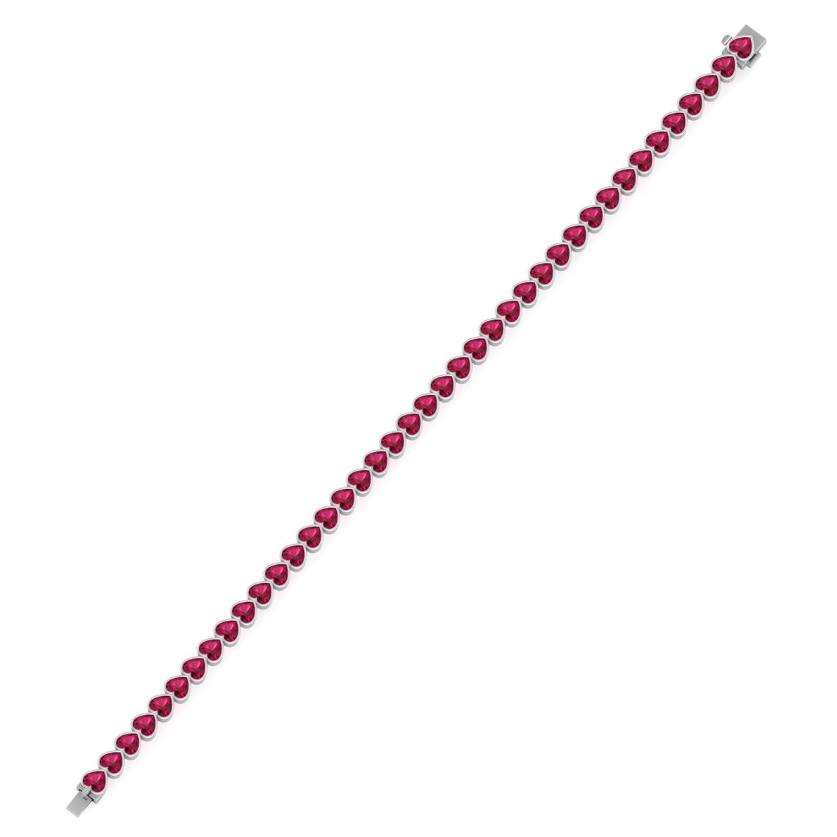 East to West Heart Shape Bezel Set Natural Red Ruby Tennis Bracelet White Gold