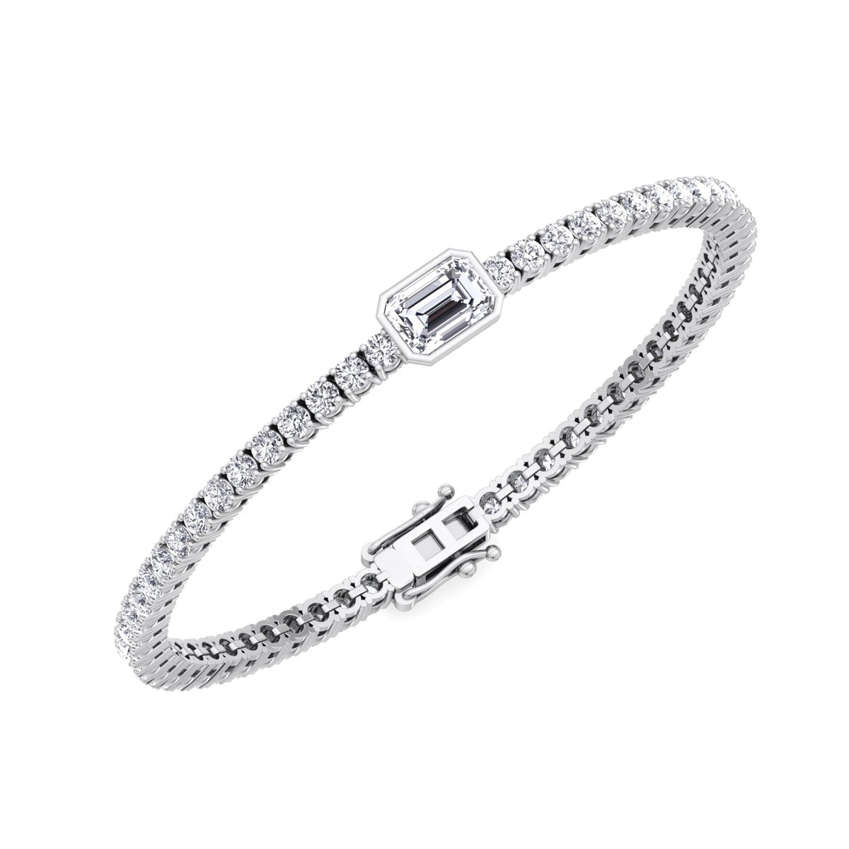 Athena - 7CT T.W Single Stone Emerald Shape Bezel Natural Diamond Tennis Bracelet - Gem Jewelers Co