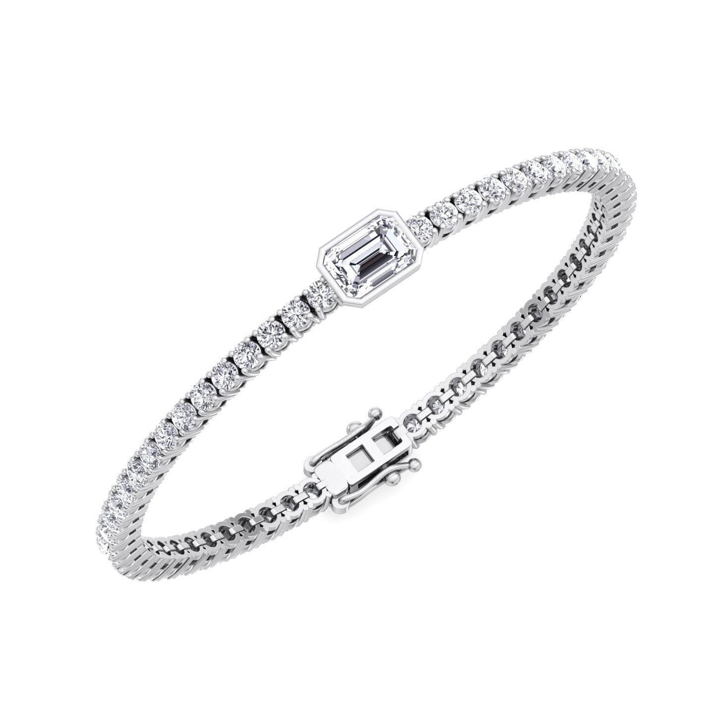 Athena - 7CT T.W Single Stone Emerald Shape Bezel Natural Diamond Tennis Bracelet - Gem Jewelers Co