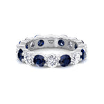 Round Alternating Natural Blue Sapphire and Diamonds Eternity Band  White Gold 14K