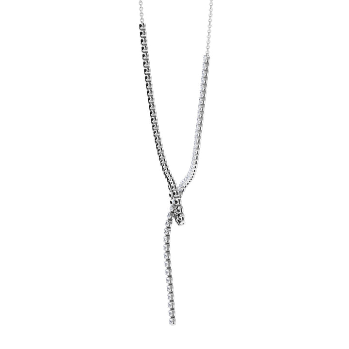 Black and White Natural Diamond Lariat Necklace White Gold