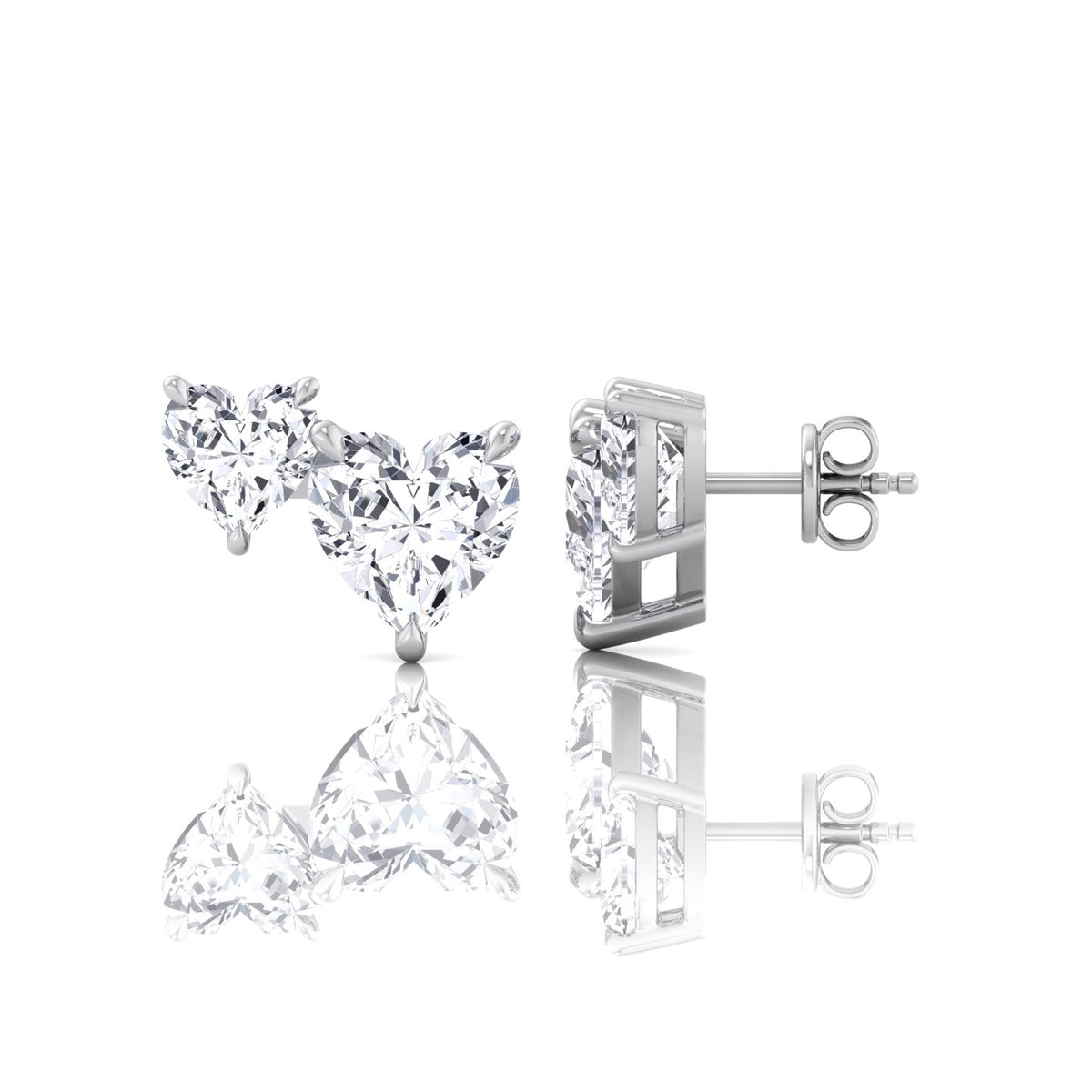 Double Heart Natural Diamond Studs-18K-White Gold