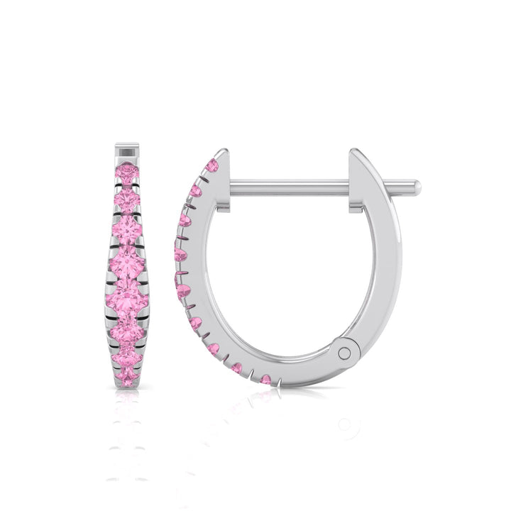 Natural Pink Sapphire Graduated Round Shape Huggie Hoop Earrings WG 4