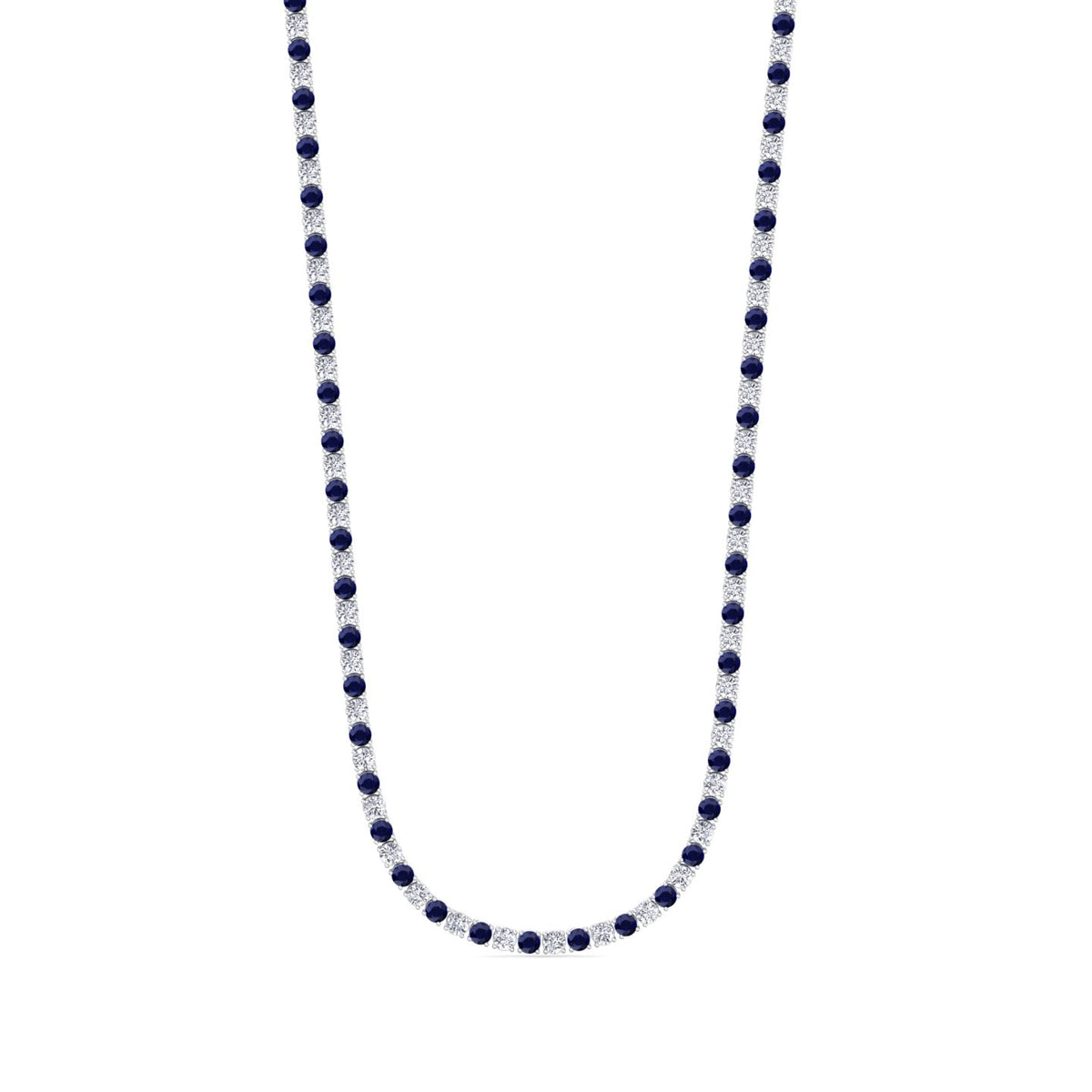 Sara - Alternating Blue Sapphire and Natural Diamond Tennis Necklace - Gem Jewelers Co