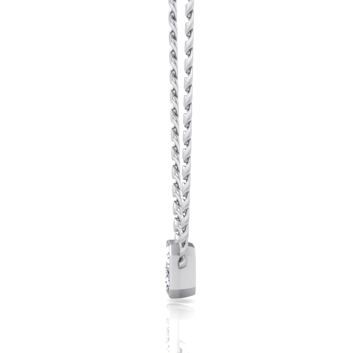 Bezel Set Emerald Cut Natural Diamond Cuban Chain Necklace White Gold