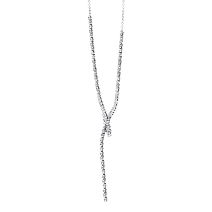 Crown Prong Knot Style Diamond Lariat Necklace White Gold