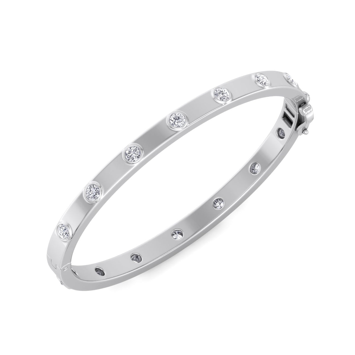 Anza - Round Cut Bezel Set Natural Diamond Bangle - Gem Jewelers Co
