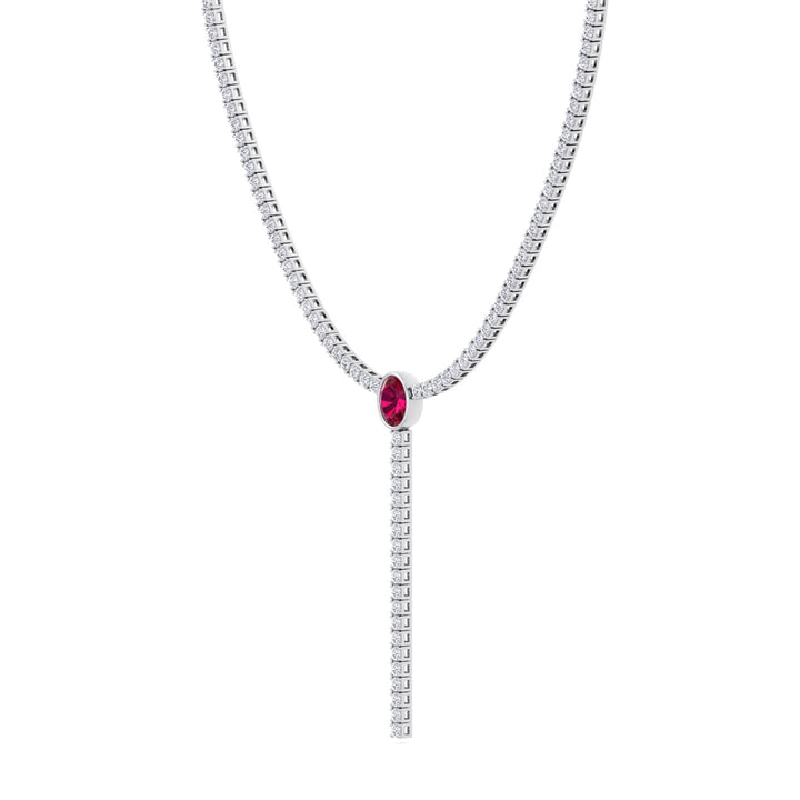 10.50CT T.W Round Natural Diamond Lariat Tennis Necklace with Natural Red Ruby Centerpiece