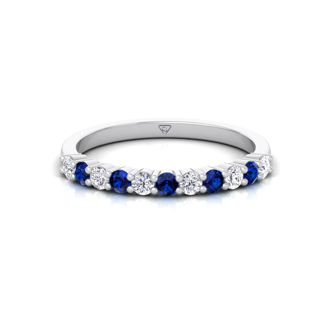 0.70CT Round Alternating Natural Blue Sapphire and Diamonds Halfway Eternity Band