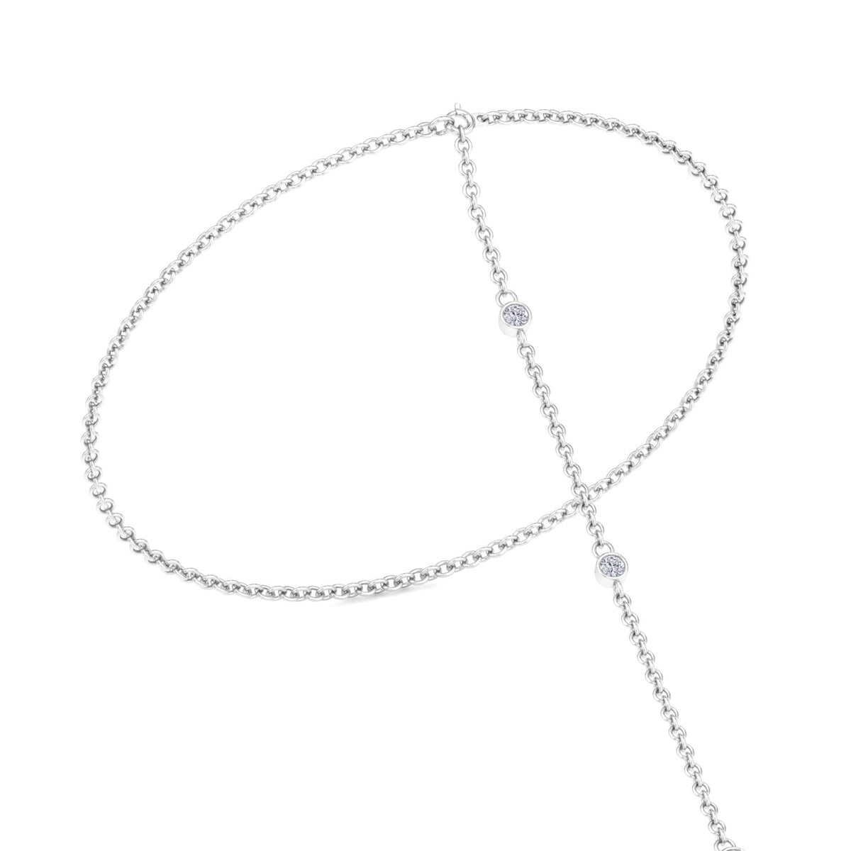 Bezel Set Round Shape Natural Diamond Hand Ring Chain White Gold 0.75ct