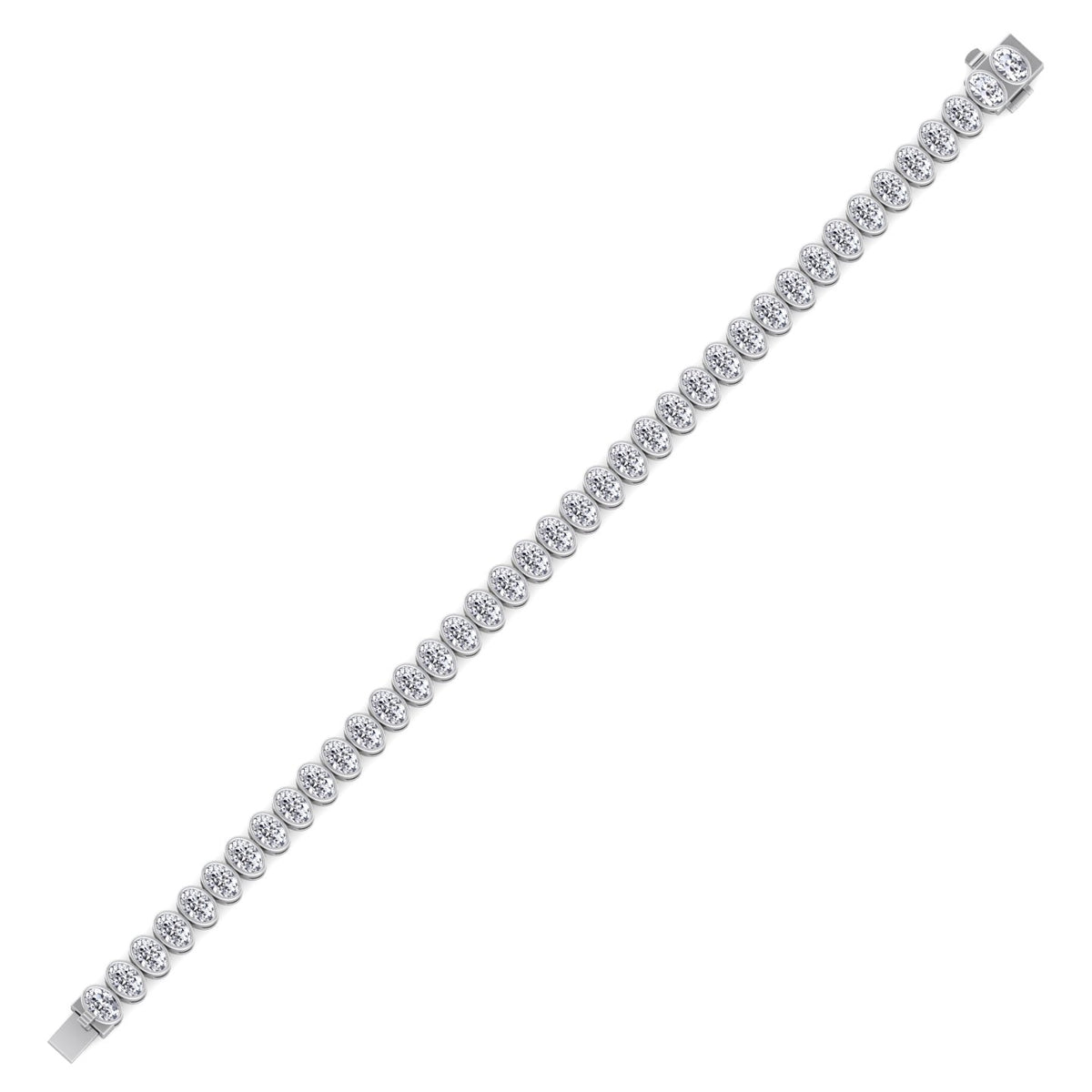 Bezel oval natural diamond tennis bracelet 14K white gold
