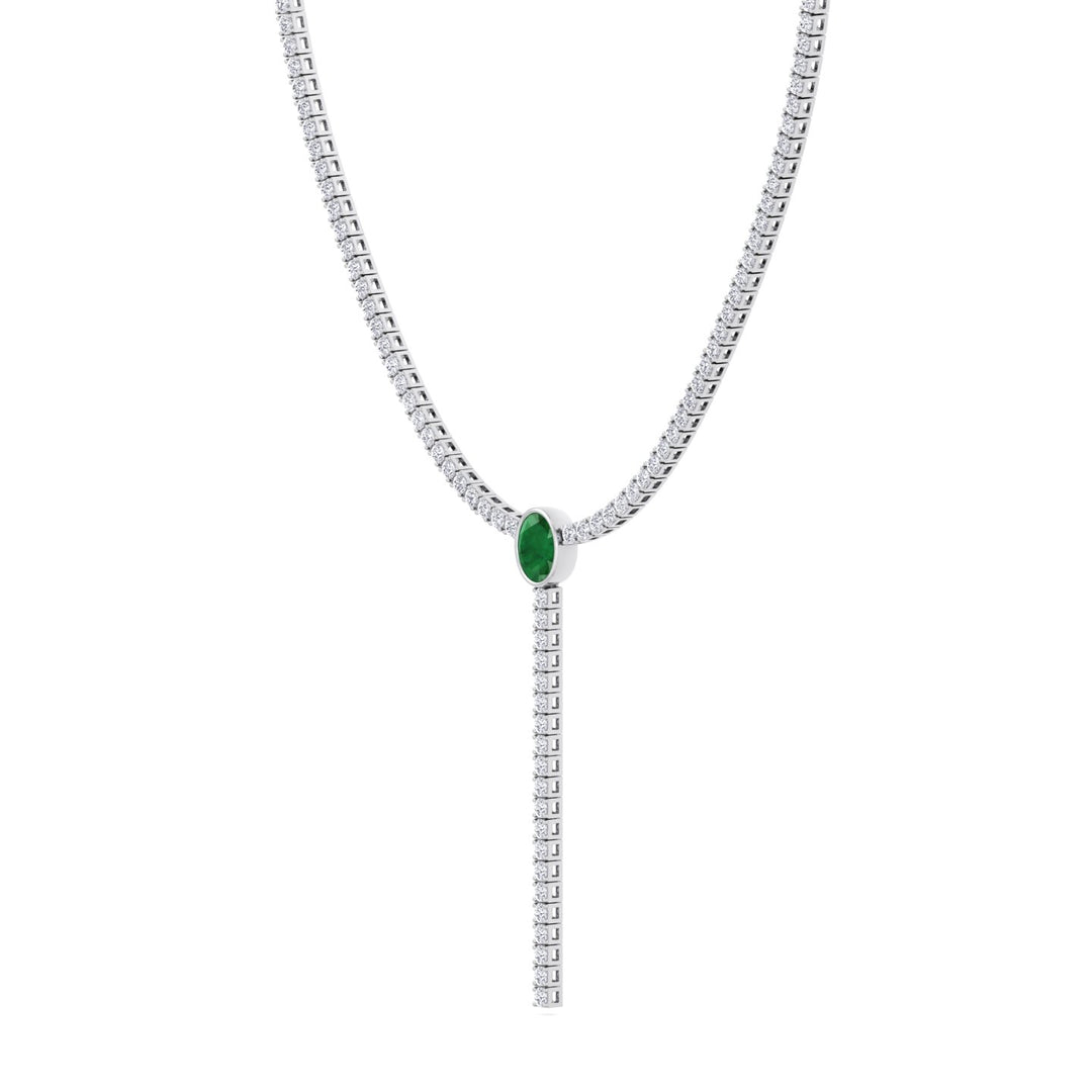 10.50CT T.W Round Natural Diamond Lariat Tennis Necklace with Natural Green Emerald Centerpiece