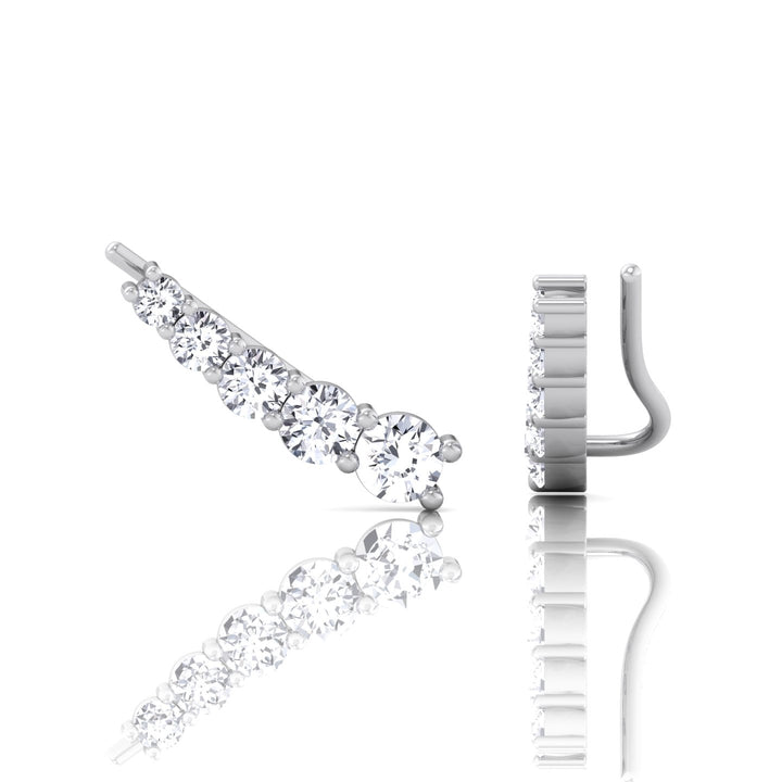 Graduated Round Shape Natural Diamond Cuff Earrings White Gold 14K