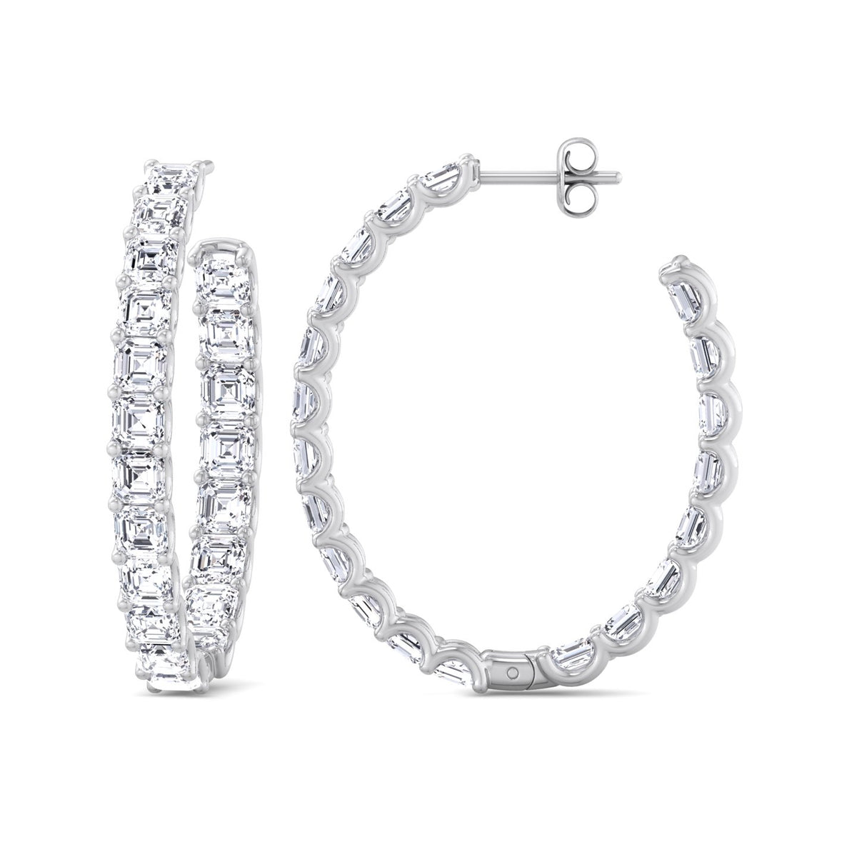 Inside Out Asscher Cut Natural Diamond Hoop Earrings White Gold 14K